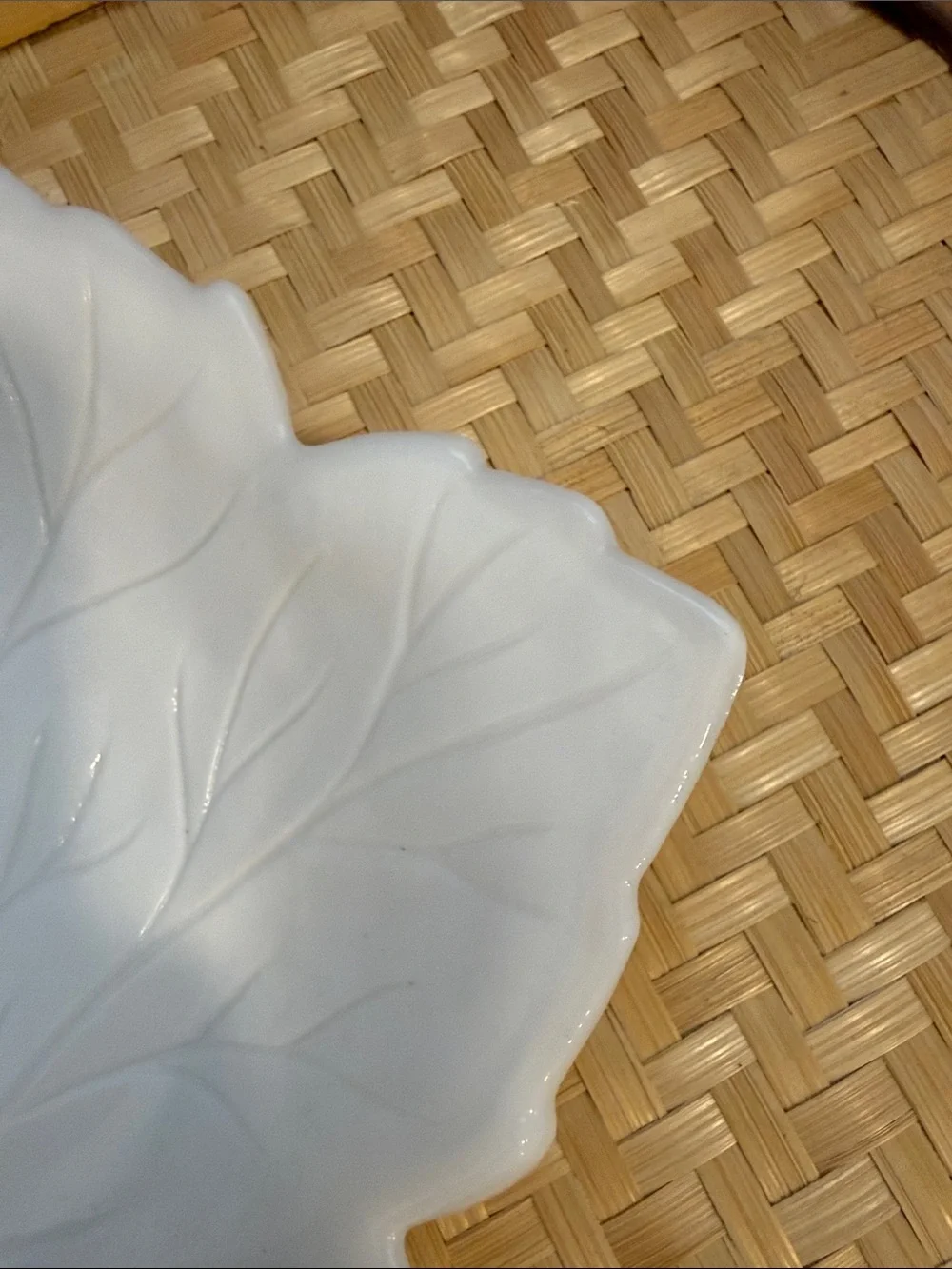 Vintage White Milk Glass Maple Leaf Serving Dish Candy Nut Trinket Bowl Fall